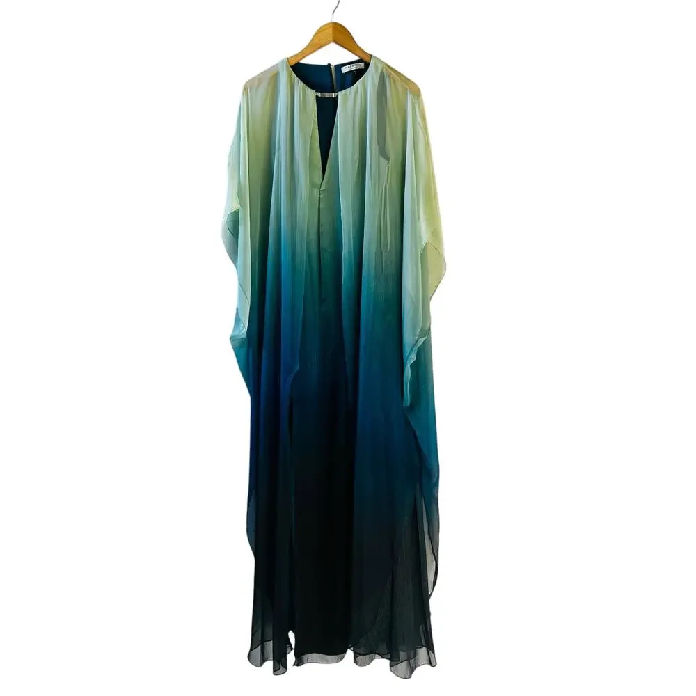 Halston Heritage Ombré Keyhole Double Split Kaftan Siz S Small In Atlantic Ombré - Picture 2 of 7